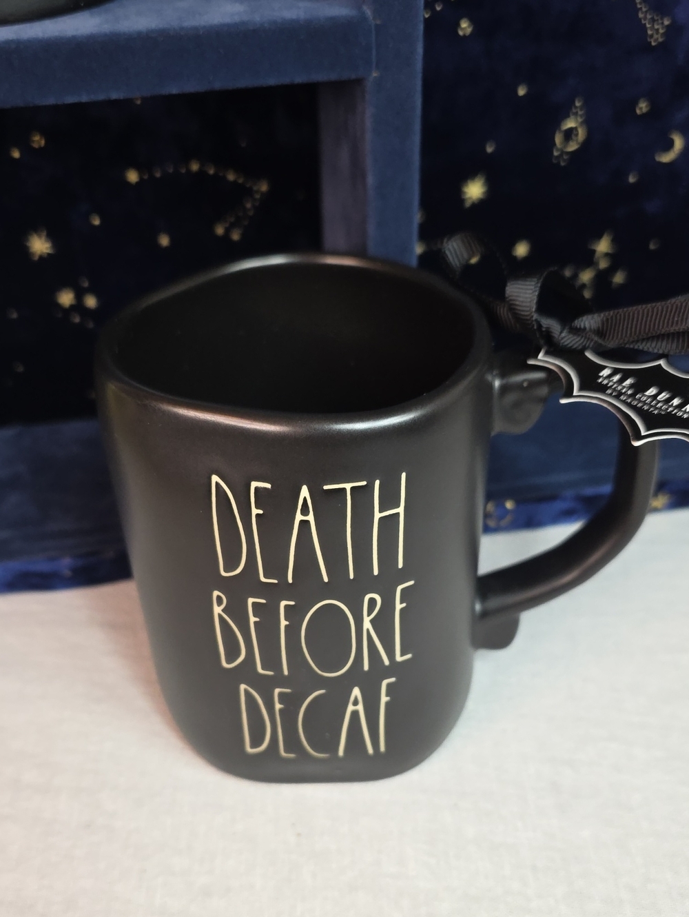 Rae Dunn Black 'Death Before Decaf' Ceramic Coffee Mug